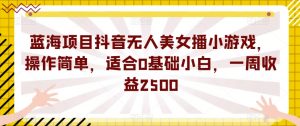 蓝海项目抖音无人美女播小游戏,操作简单,适合0基础小白,一周收益2500【揭秘】-学习资源库