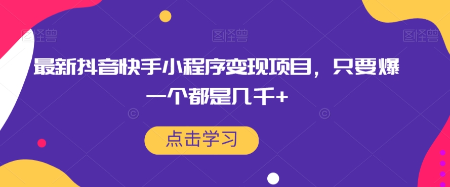 最新抖音快手小程序变现项目，只要爆一个都是几千+-学习资源库
