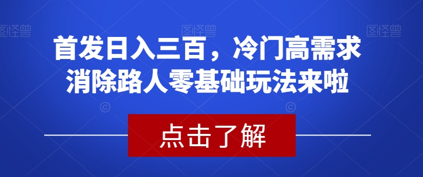 首发日入三百，冷门高需求消除路人零基础玩法来啦【揭秘】-学习资源库