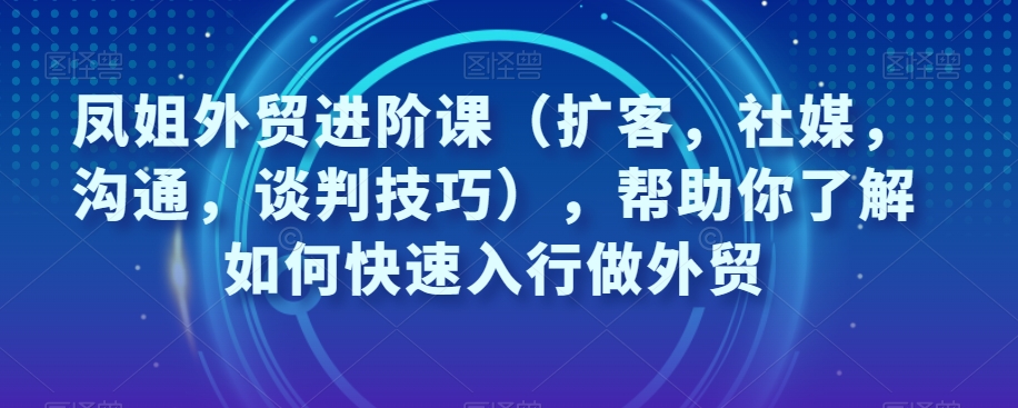 凤姐外贸进阶课（扩客，社媒，沟通，谈判技巧），帮助你了解如何快速入行做外贸-学习资源库