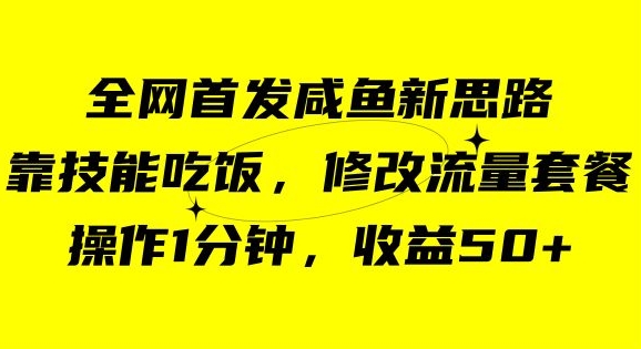 咸鱼冷门新玩法，靠“技能吃饭”，修改流量套餐，操作1分钟，收益50【揭秘】-学习资源库