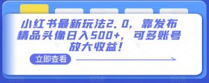 小红书最新玩法2.0,靠发布精品头像日入500+,可多账号放大收益!【揭秘】-学习资源库