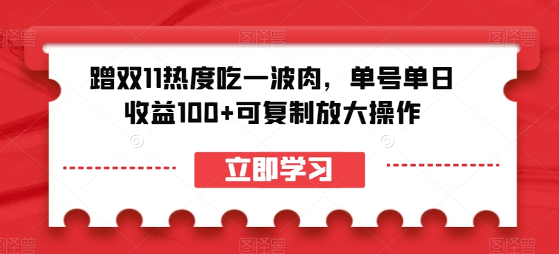蹭双11热度吃一波肉，单号单日收益100+可复制放大操作【揭秘】-学习资源库