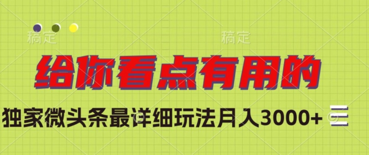 独家微头条最详细玩法，月入3000+【揭秘】-学习资源库