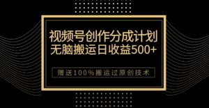 最新视频号创作分成计划,无脑搬运一天收益500+,100%搬运过原创技巧【揭秘】-学习资源库