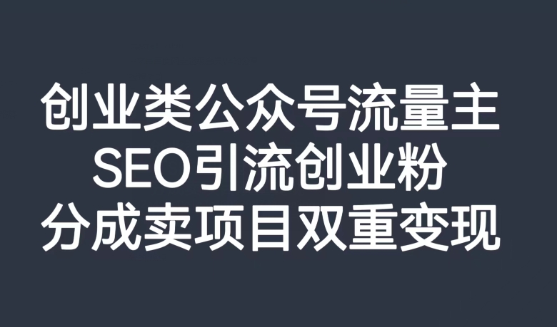 创业类公众号流量主，SEO引流创业粉，分成卖项目双重变现【揭秘】-学习资源库