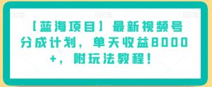 【蓝海项目】最新视频号分成计划,单天收益8000+,附玩法教程!-学习资源库