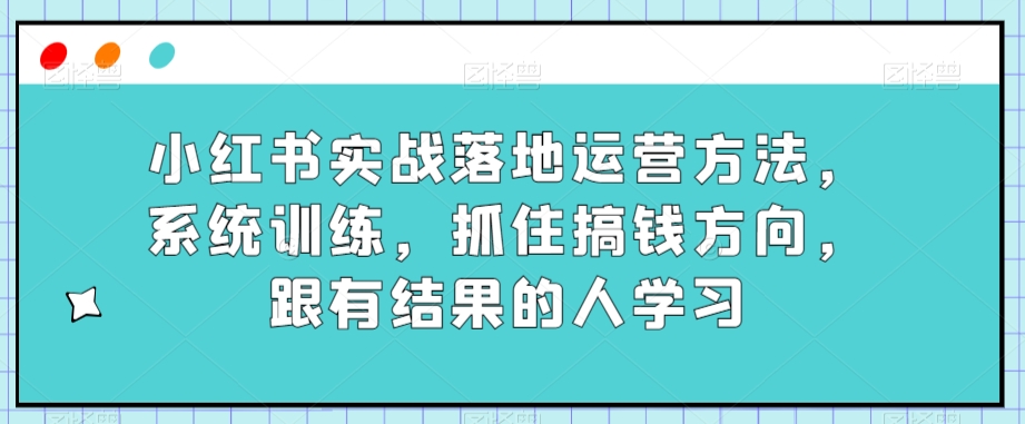 小红书实战落地运营方法，系统训练，抓住搞钱方向，跟有结果的人学习-学习资源库