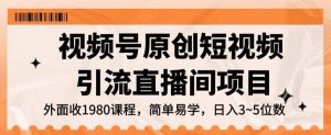 视频号原创短视频引流直播间项目,日入3~5五位数【揭秘】-学习资源库