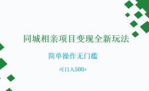 同城相亲项目变现全新玩法，简单操作无门槛，可日入500+【揭秘】-学习资源库