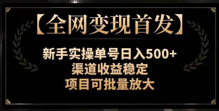 【全网变现首发】新手实操单号日入500+，渠道收益稳定，项目可批量放大【揭秘】-学习资源库