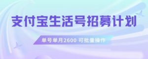 支付宝生活号作者招募计划,单号单月2600,可批量去做,工作室一人一个月轻松1w+【揭秘】-学习资源库