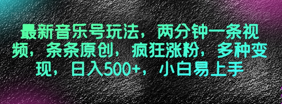 最新音乐号玩法，两分钟一条视频，条条原创，疯狂涨粉，多种变现，日入500+，小白易上手【揭秘】-学习资源库