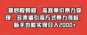 靠炒股教程,高客单价暴力变现,多渠道引流方式暴力涨粉,新手也能实现日入2000+【揭秘】-学习资源库