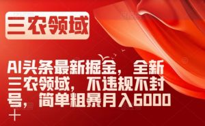 AI头条最新掘金,全新三农领域,不违规不封号,简单粗暴月入6000+【揭秘】-学习资源库