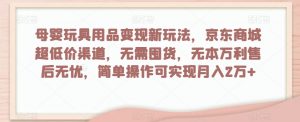 母婴玩具用品变现新玩法,京东商城超低价渠道,简单操作可实现月入2万+【揭秘】-学习资源库