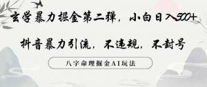 玄学暴力掘金第二弹,小白日入500+,抖音暴力引流,不违规,术封号,八字命理掘金AI玩法【揭秘】-学习资源库