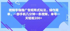 视频号强撸广告矩阵式玩法,操作简单,一部手机几分钟一条视频,单号一天轻松200+【揭秘】-学习资源库