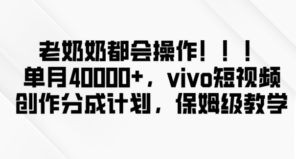 老奶奶都会操作，新平台无脑操作，单月40000+，vivo短视频创作分成计划【揭秘】-学习资源库