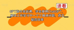 GPT指令实战课,学会使用ChatGPT,解决工作学习中一个个具体问题,真正提高效率-学习资源库