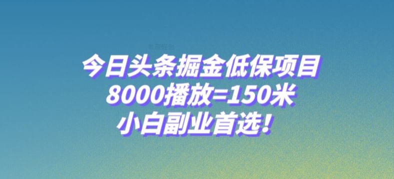 今日头条掘金低保项目，8000播放=150米，小白副业首选【揭秘】-学习资源库