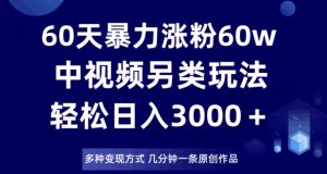 60天暴力涨粉60W，中视频另类玩法，日入3000＋，几分钟一条原创作品多种变现方式-学习资源库