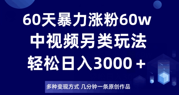60天暴力涨粉60W，中视频另类玩法，日入3000＋，几分钟一条原创作品多种变现方式-学习资源库