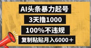 AI头条暴力起号,3天撸1000,100%不违规,复制粘贴月入6000+【揭秘】-学习资源库