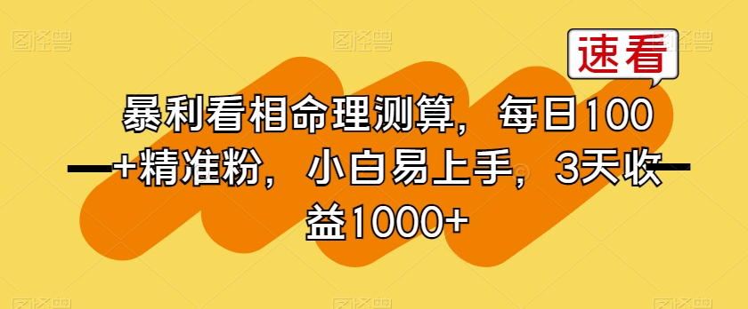 暴利看相命理测算，每日100+精准粉，小白易上手，3天收益1000+【揭秘】-学习资源库
