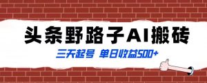 全网首发头条野路子AI搬砖玩法,纪实类超级蓝海项目,三天起号单日收益500+【揭秘】-学习资源库