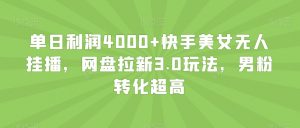 单日利润4000+快手美女无人挂播,网盘拉新3.0玩法,男粉转化超高【揭秘】-学习资源库