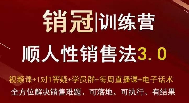 爆款！销冠训练营3.0之顺人性销售法，全方位解决销售难题、可落地、可执行、有结果-学习资源库