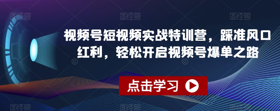 视频号短视频实战特训营，踩准风口红利，轻松开启视频号爆单之路-学习资源库
