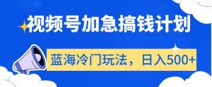 视频号加急搞钱计划,蓝海冷门玩法,日入500+【揭秘】-学习资源库