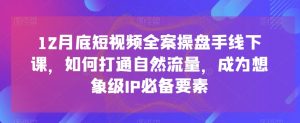12月底短视频全案操盘手线下课,如何打通自然流量,成为想象级IP必备要素-学习资源库