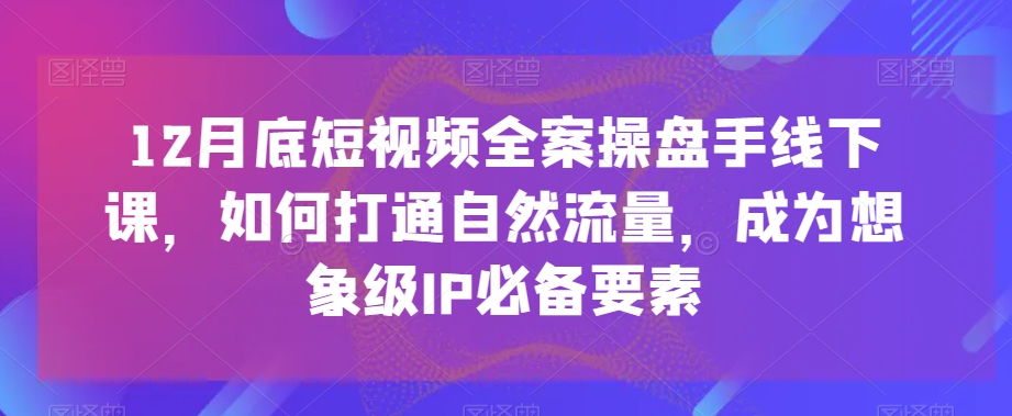 12月底短视频全案操盘手线下课，如何打通自然流量，成为想象级IP必备要素-学习资源库