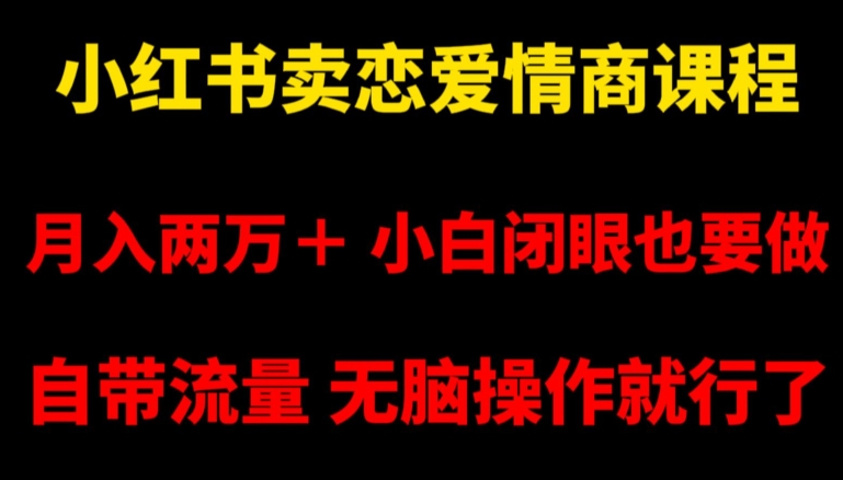 小红书卖恋爱情商课程，月入两万＋，小白闭眼也要做，自带流量，无脑操作就行了【揭秘】-学习资源库