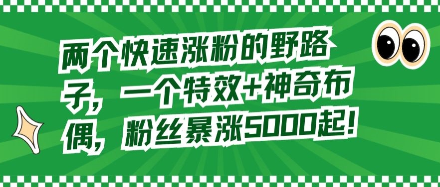 两个快速涨粉的野路子，一个特效+神奇布偶，粉丝暴涨5000起【揭秘】-学习资源库
