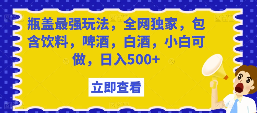 瓶盖最强玩法，全网独家，包含饮料，啤酒，白酒，小白可做，日入500+【揭秘】-学习资源库
