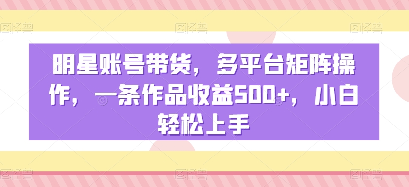 明星账号带货，多平台矩阵操作，一条作品收益500+，小白轻松上手【揭秘】-学习资源库