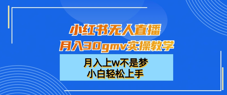 小红书无人直播月入30gmv实操教学，月入上w不是梦，小白轻松上手【揭秘】-学习资源库