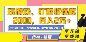 玩游戏、打麻将保底2000,月入2万+,平台风口项目【揭秘】-学习资源库