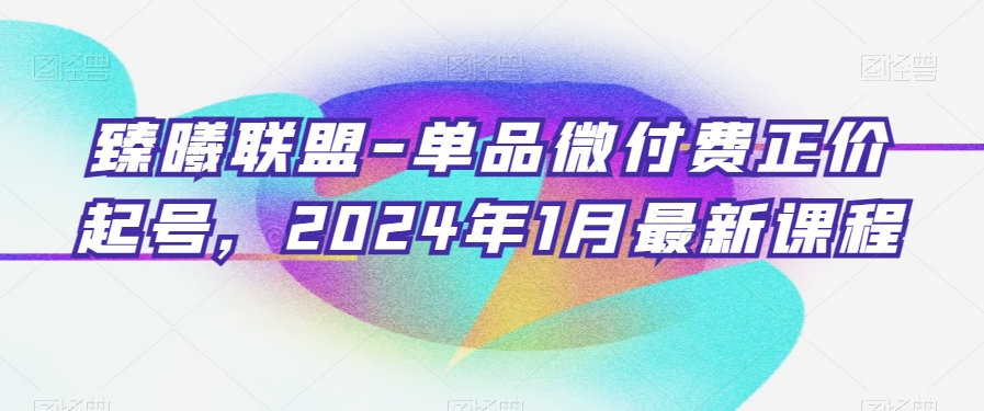 臻曦联盟-单品微付费正价起号，2024年1月最新课程-学习资源库
