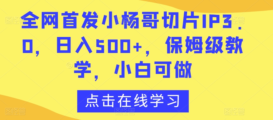 全网首发小杨哥切片IP3.0，日入500+，保姆级教学，小白可做【揭秘】-学习资源库