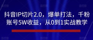 抖音IP切片2.0,爆单打法,千粉账号5W收益,从0到1实战教学【揭秘】-学习资源库