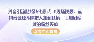 抖音引流私域转化模式1.0现场视频,从抖音源源不断把人加到私域,让加到私域的粉丝买单-学习资源库