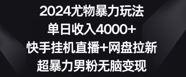 2024尤物暴力玩法，单日收入4000+，快手挂机直播+网盘拉新，超暴力男粉无脑变现【揭秘】-学习资源库