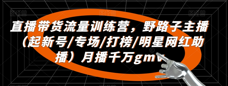 直播带货流量训练营，​野路子主播（起新号/专场/打榜/明星网红助播）月播千万gmv-学习资源库