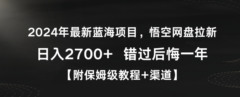 2024年最新蓝海项目，悟空网盘拉新，日入2700+错过后悔一年【附保姆级教程+渠道】【揭秘】-学习资源库