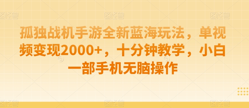 孤独战机手游全新蓝海玩法，单视频变现2000+，十分钟教学，小白一部手机无脑操作【揭秘】-学习资源库